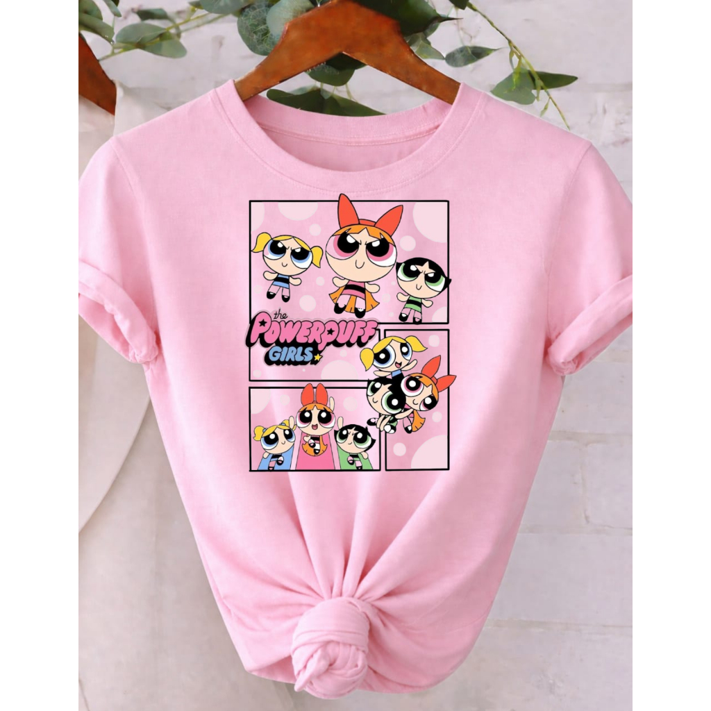 Camiseta Feminina T-Shirt 100% Algodão Estampada As Meninas Superpoderosas estilosa e despojada Adulto e Infantil