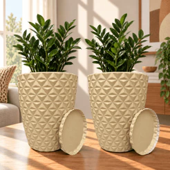 Kit 2 Vasos Decorativos Diamante N°3 Planta Flor Jardim Varanda em Polietileno Com Pratos