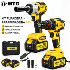 Kit 2 em 1 Furadeira de Impacto + Chave de Impacto 1/2 Brushless 88V 2 Baterias Maleta e Soquetes MTG