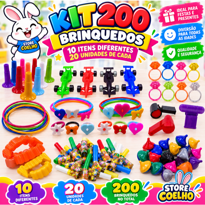 Kit 200 Mini Brinquedos Criança Aniversário Festa Sacolinha Saquinho Surpresa Natal Atacado