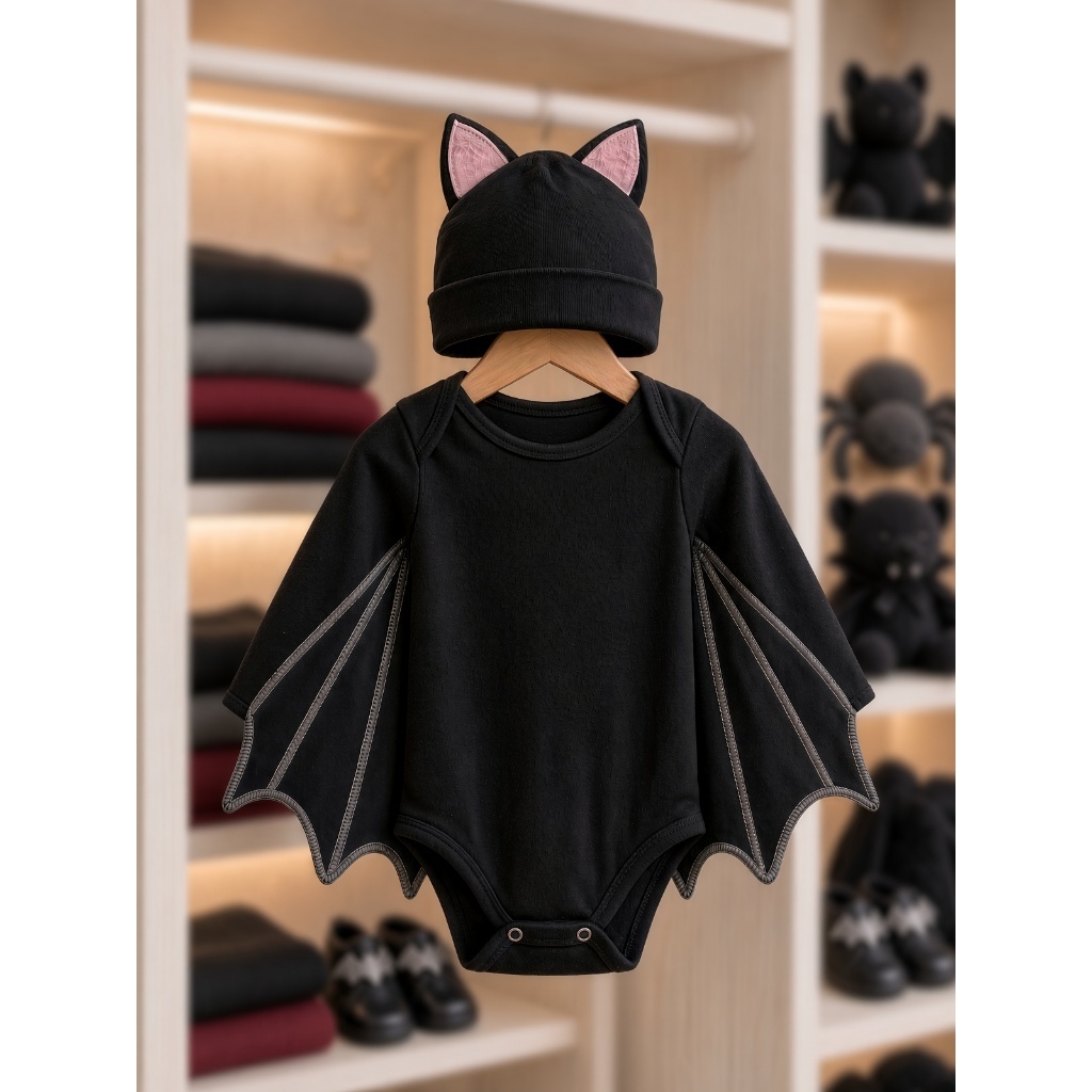 Body Bebê Halloween Morcego Preto Manga Longa com Asas — imagem 2 de 2