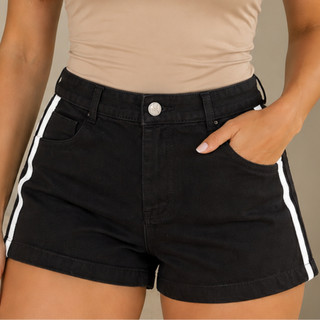 Short Jeans Feminino Cintura Alta com Faixas Laterais | Estiloso e Confortável
