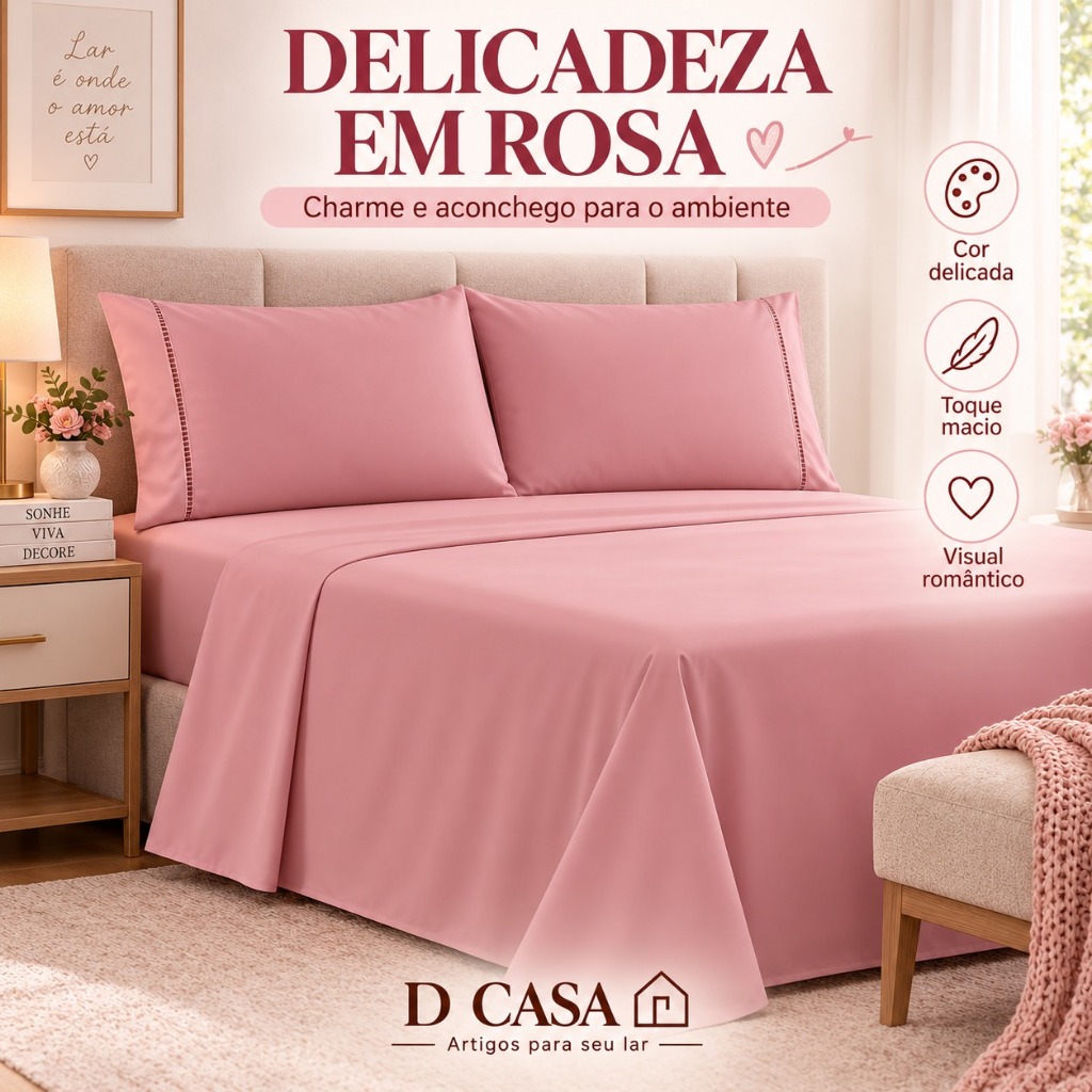 Jogo de Cama 400 Fios Micropercal Lençol com Elástico Fronhas Ponto Palito Toque Macio