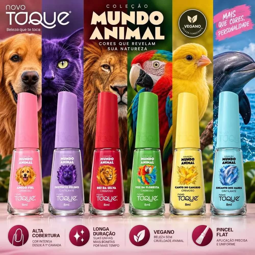 Kit 6 Esmaltes Novo Toque Coleção Mundo Animal - Lançamento