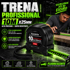 Trena 10 Metros Fluorescente Profissional 25mm Trava Automática Fita De Aço Resistente Fita Métrica