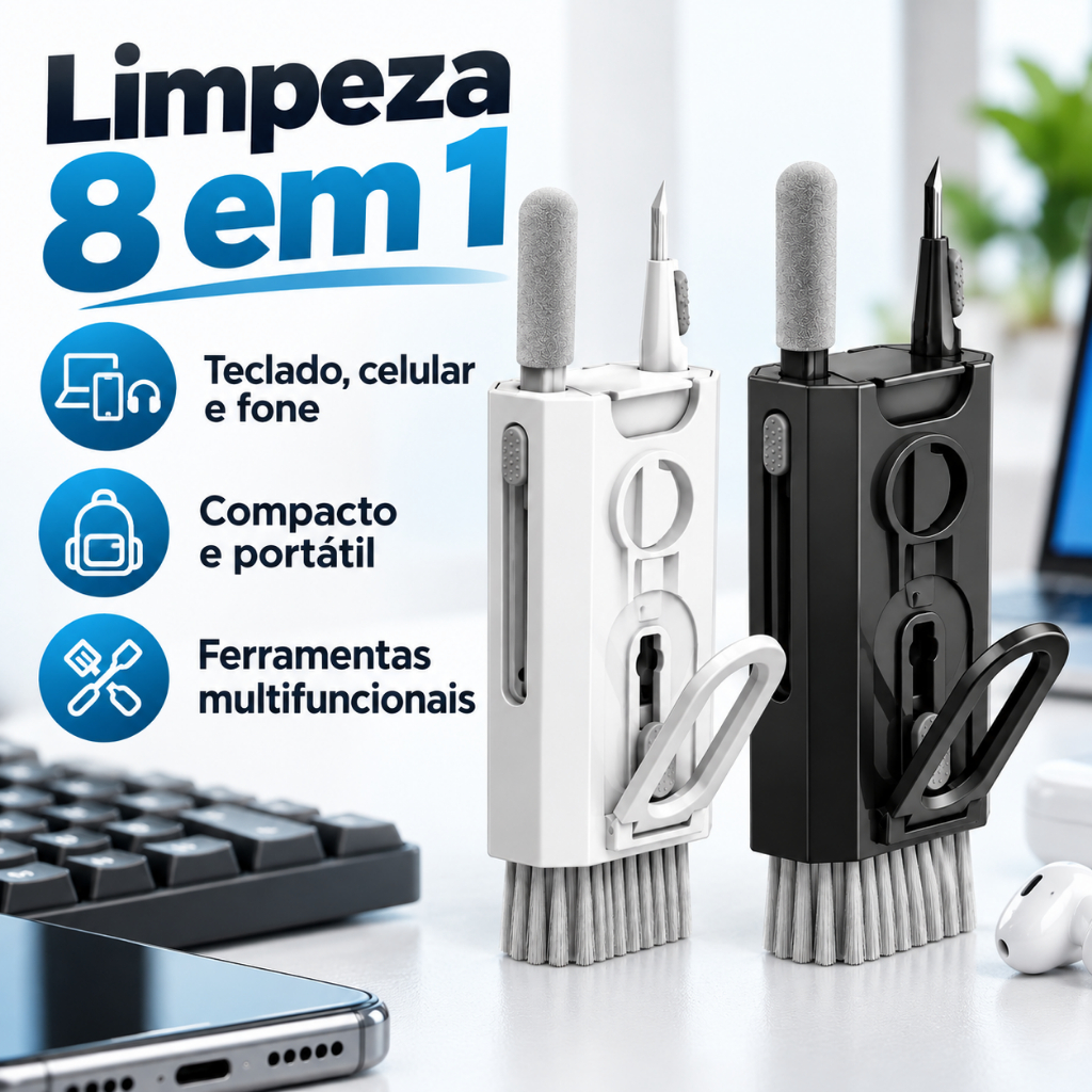 Kit Limpeza 8 Em 1 Teclado Celular PC Notebook Fone Eletrônicos Portátil