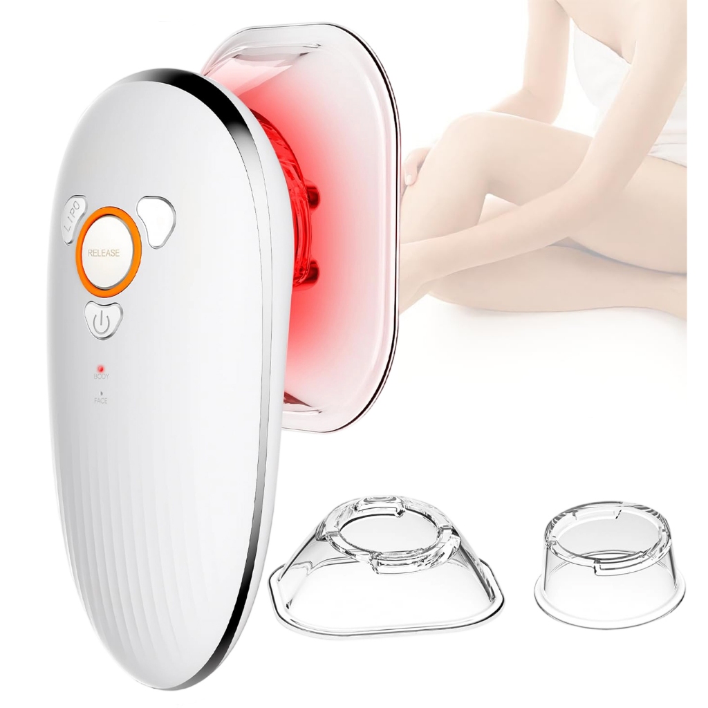 Massageador Elétrico 3 em 1 Facial e Corporal com Luz LED Vermelha, Ventosa e Microcorrente para Cuidado Diário da Pele