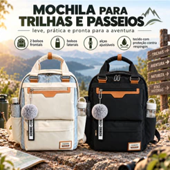 Mochila para Trilha e Viagem Unissex Grande Capacidade Leve Casual com Bolso Lateral e Alças Ajustáveis