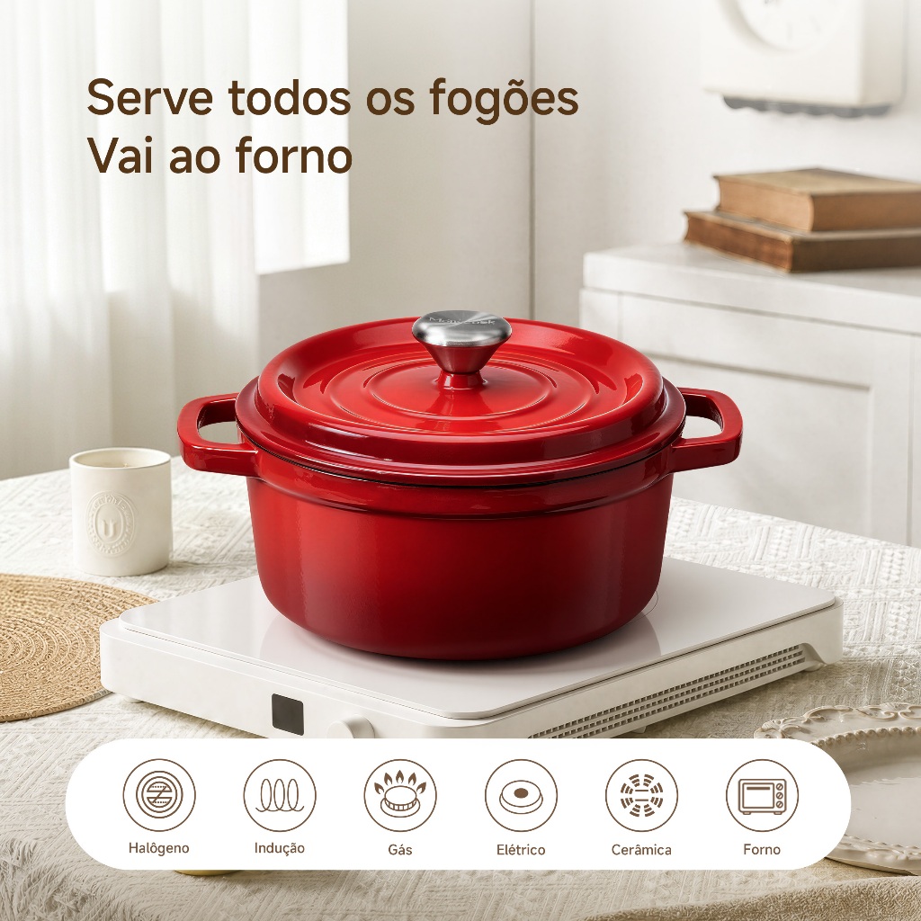 Mollycook Panela Antiaderente Caçarola Ferro Fundido Esmaltado Fogão Indução Para Cozinhar 22/24/26cm · foto 2
