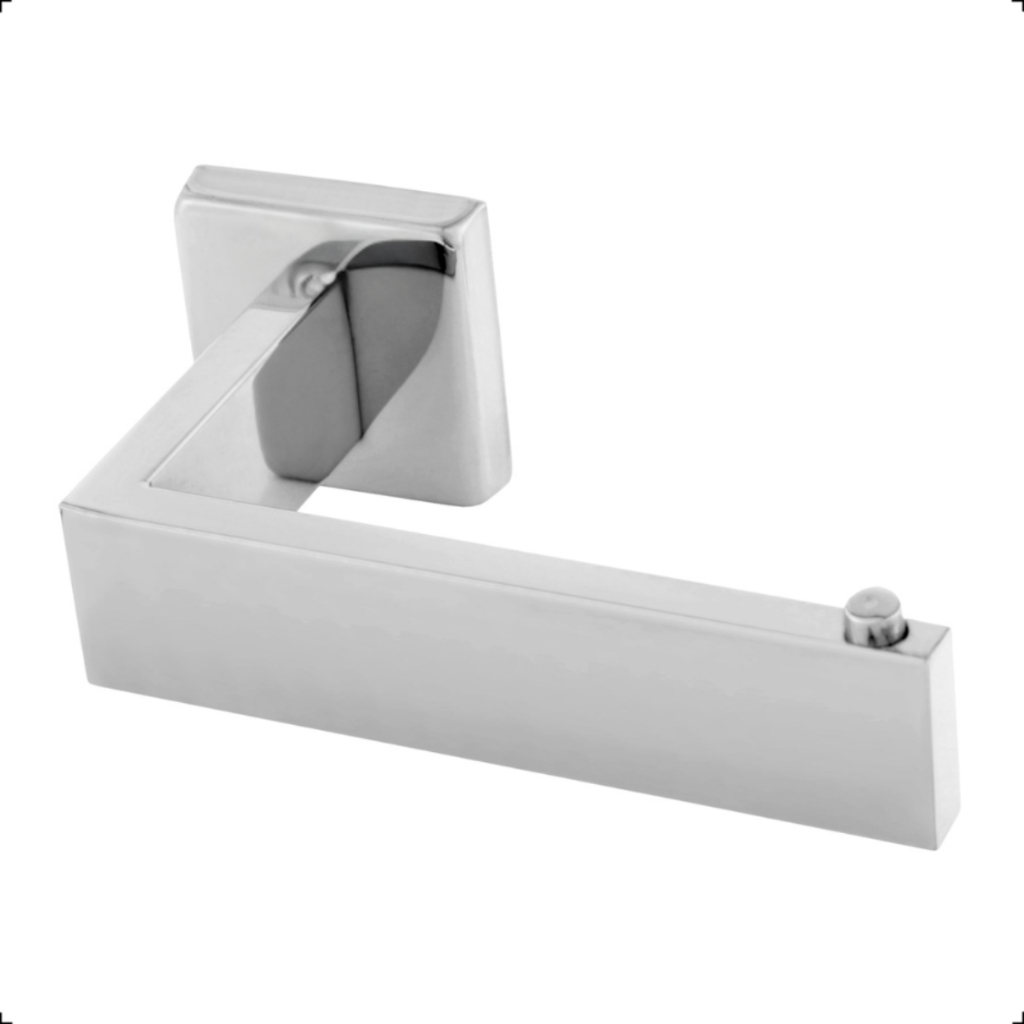 Suporte Quadrado Papeleira Porta Papel Higienico Banheiro em Aço Inox 304 Prateado Cromado Brilhante