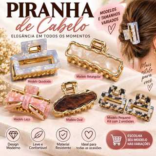 Piranha de Cabelo Retangular Metal Luxo (Escolha a Cor) Presilha Feminina Reforçada (01)