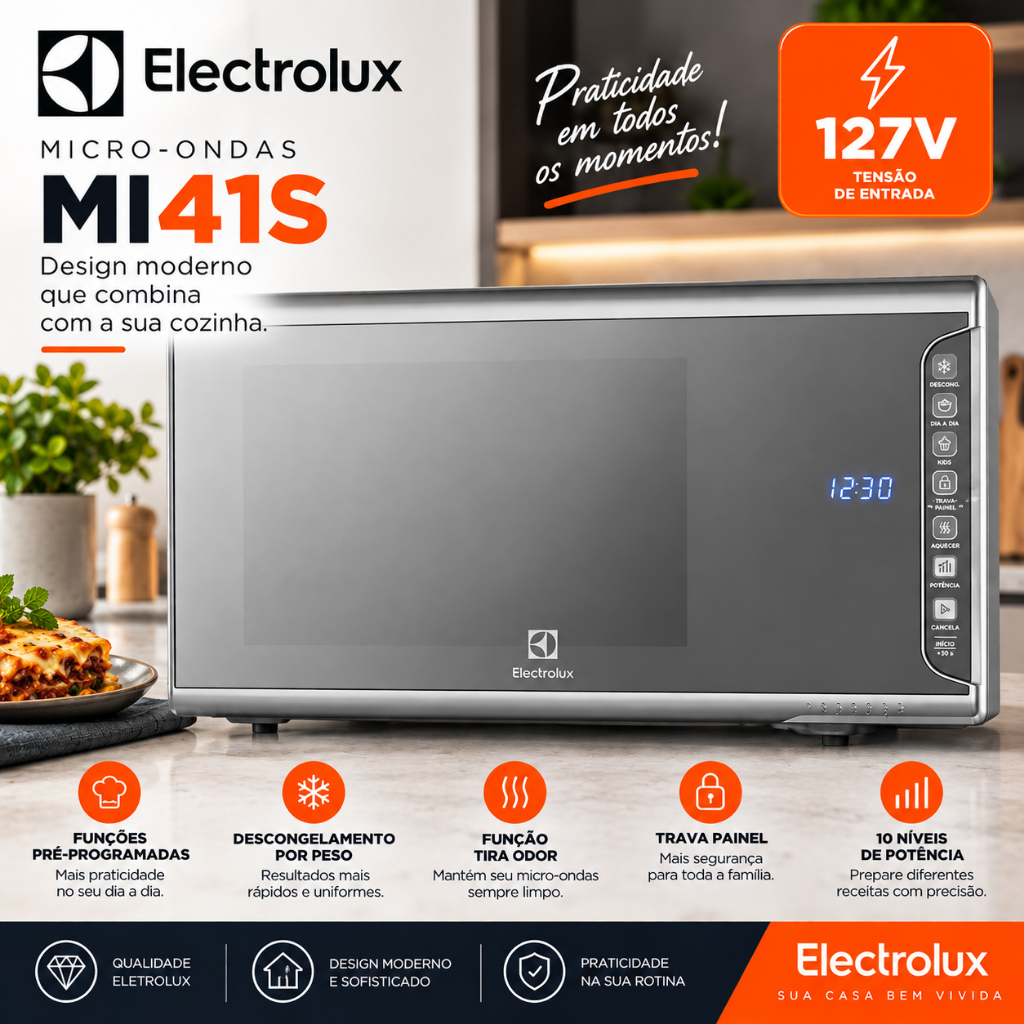 Microondas Electrolux 31 Litros MI41S Inox Espelhado Painel Digital 127V