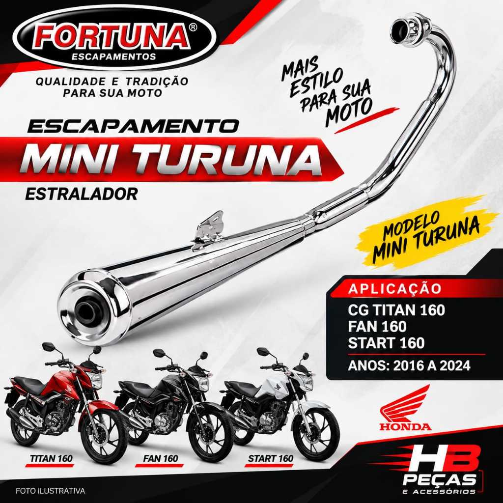 Escapamento Estralador Titan 160/fan 160/start 160 Ano 2016 a 2024 Mini Turuna Fortuna Cromado