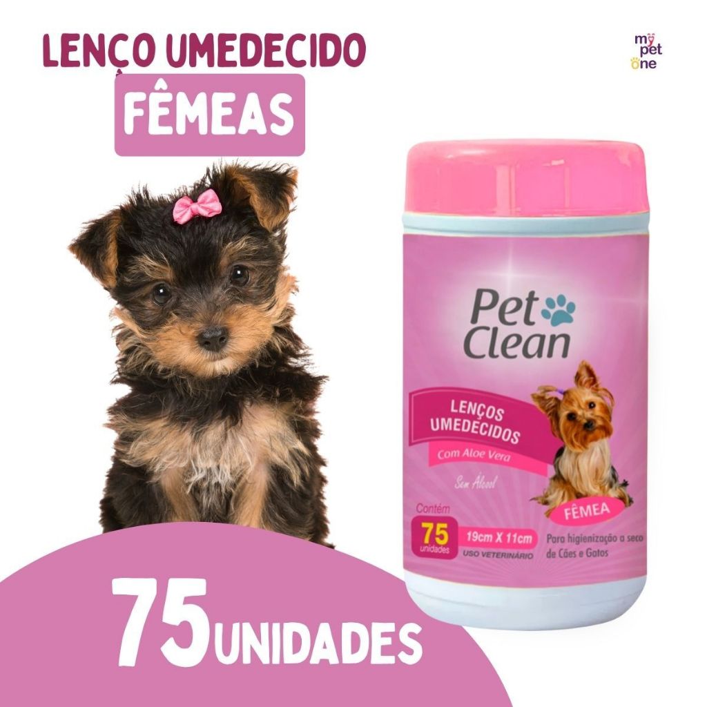Lenços Umedecidos Fêmea Pet Clean para Cães e Gatos - 75 Unidades