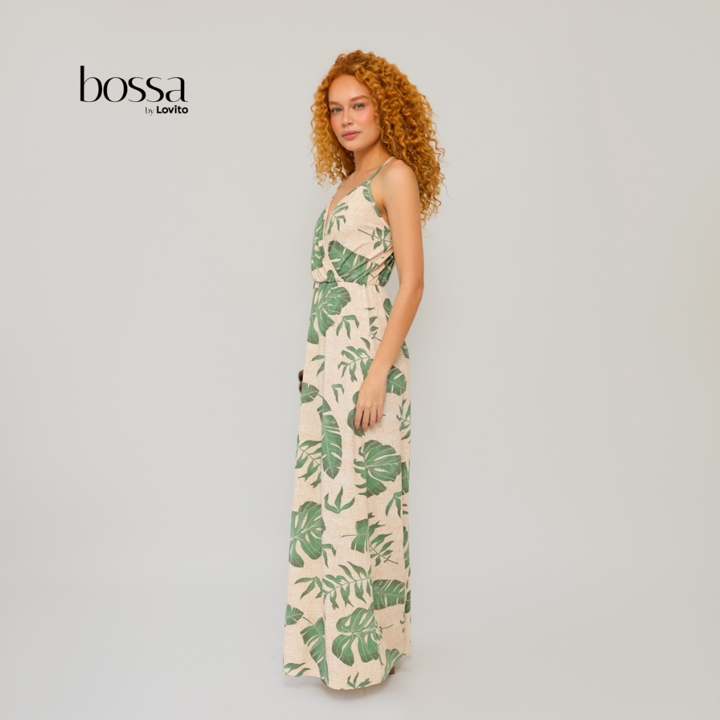 Lovito Bossa | Vestido Feminino Estampado Longo de Alça Cruzada DRB698BRL729 · foto 2