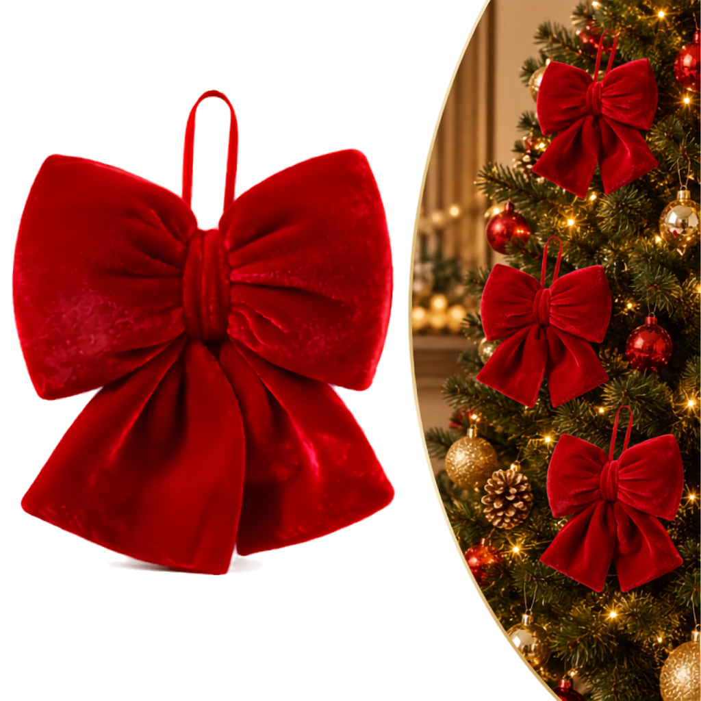 Laço Natalino Vermelho Aveludado Luxo Premium para Árvore Porta Enfeite Decoração de Natal Sofisticado Grande E Pequeno