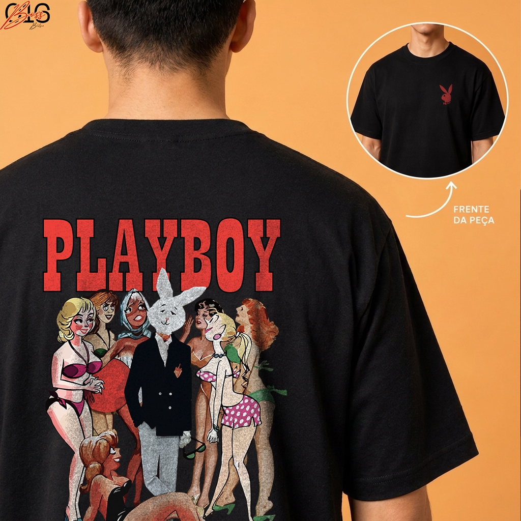 Camiseta Playboy Coelho Vintage Retrô Masculina Estampada Streetwear Moda Casual