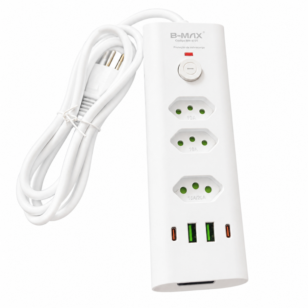 Extensão Filtro De Linha Tomada 20a e 10a Usb e Tipo-C