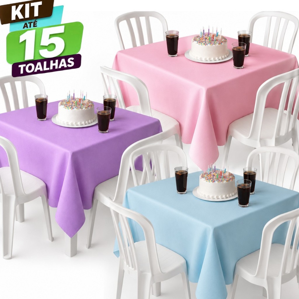 Kit 5 a 15 Toalhas de Mesa 1,40m x 1,40m com Caimento de TNT Você Escolhe a Cor - Forro de Mesa