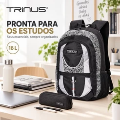 Mochila Estilosa Escolar Feminina Masculina Resistente Trinus