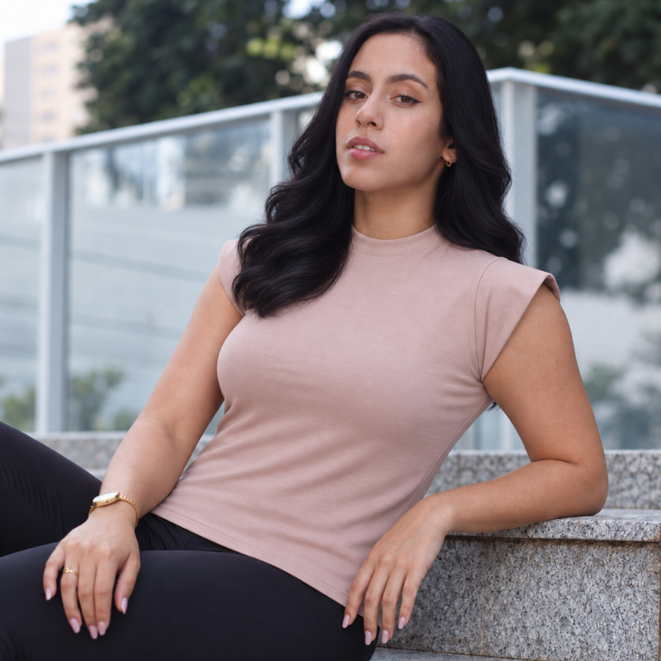 Camiseta Muscle Tee Blusa Elegante 100% Algodão Básica Moda Feminina Casual Confortavel Lisa