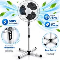 Ventilador De Coluna Pedestal De Chão Turbo Vento Forte 3 Oscilante Velocidades Silencioso 50W Ajuste Altura 110v/220v