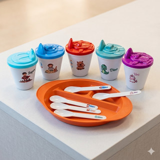 Kit Introdução Alimentar - Prato + Colher + Copo - Bebê Criança - Plástico BLW