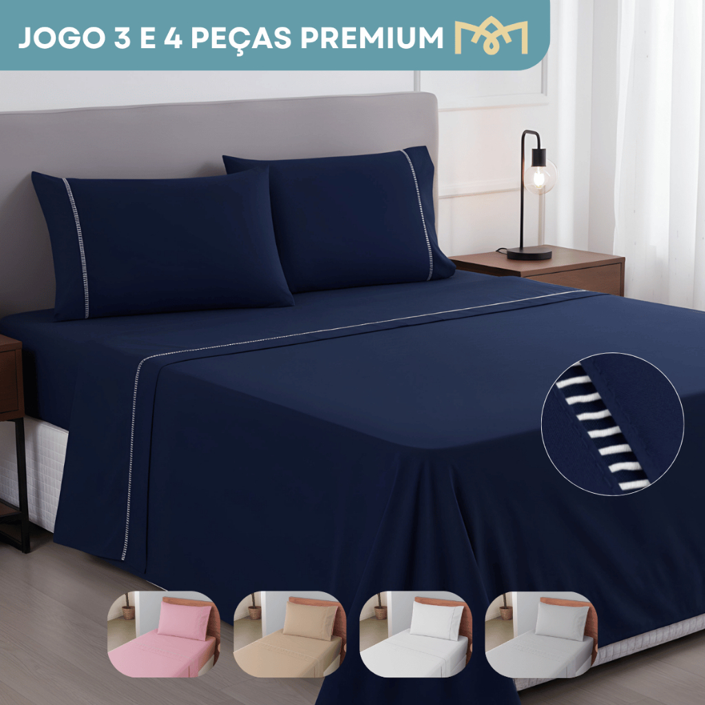 Jogo De Lençol 3 e 4 Peças Solteiro Casal Queen King Antialérgico Ponto Palito 400 Fios Luxo Premium