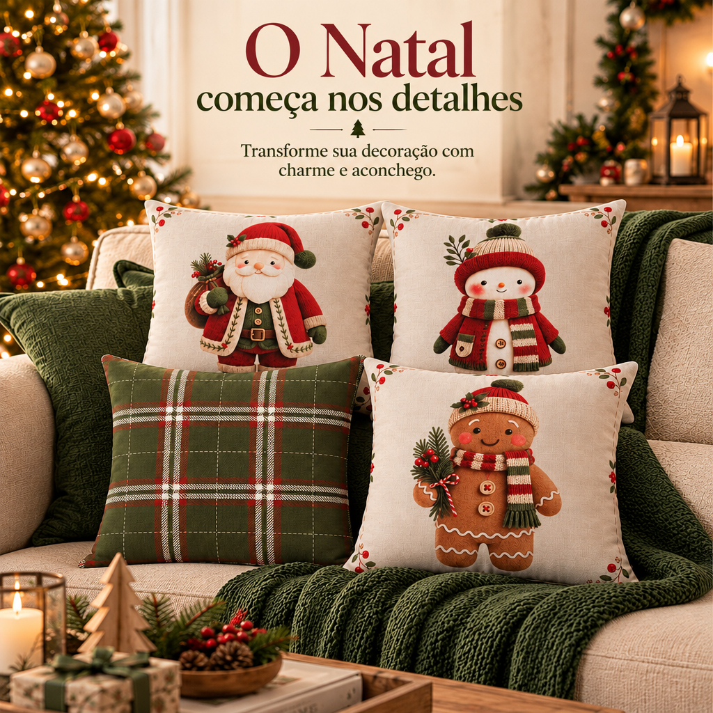 Kit 4 capas almofada linho natal estampa moderna 43x43cm decorativo casa sofa poltrona cama — imagem 2 de 2