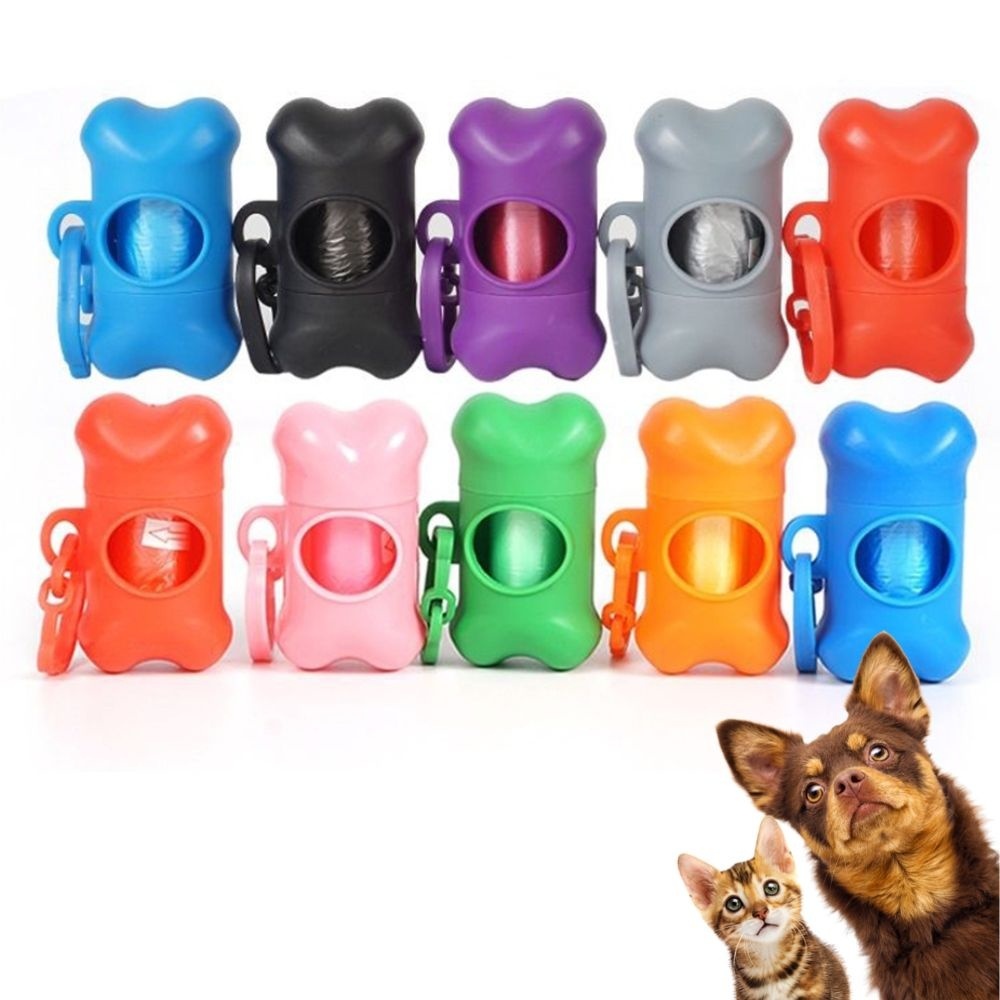 Saquinho cata caca com dispenser ossinho pet cães e gatos 2 refis + ossinho biodegradáveis