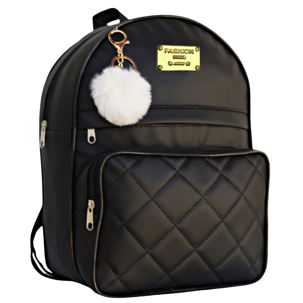 Mochila Feminina Bolsa Três Repartições Alça Ajustável Reforçada Modelo Exclusivo + Chaveiro Pompom
