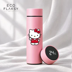Garrafa Térmica De Água Hello Kitty Sanrio Estampada Aço Medidor de Temperatura LED Digital 500ml