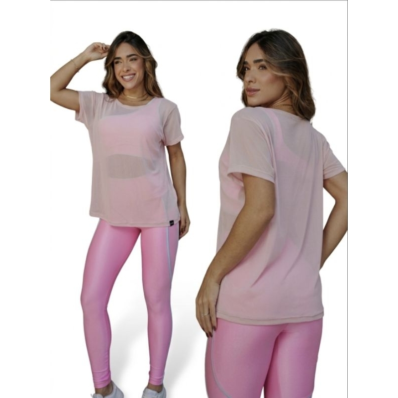 Camiseta Fitness Feminina Tule Leve e Respirável Academia Soltinha Não Marca o Corpo Treino Estilo