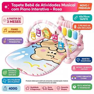 Tapete Bebê Atividades Musical Piano Interativo Rosa A Partir 3 Meses Centro Multissensorial Arco 5 Brinquedos Atóxico