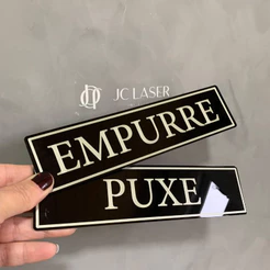 Placa Puxe / Empurre na Vertical e Horizontal no Acrilico preto com gravação 20x5