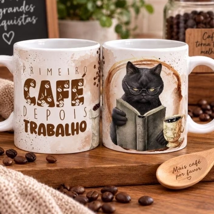 Caneca/Xícara de Cerâmica Personalizada  325ml Tema Café - Presente Ideal para Amantes do Café