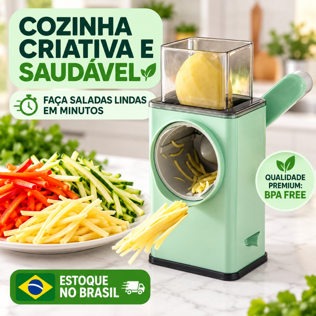 Ralador De Legumes Giratório 3 Em 1 Cortador Fatiador De Alimentos Profissional Cozinha Saudável Manual BPA Free