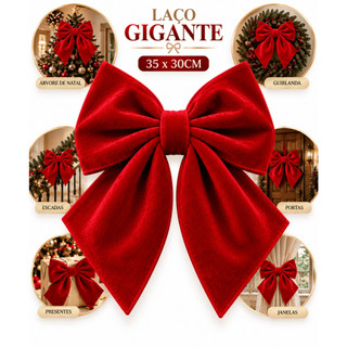 Laço Veludo Gigante Para Decoração de Natal Arvore Guirlanda Vermelho Luxo Alta Qualidade