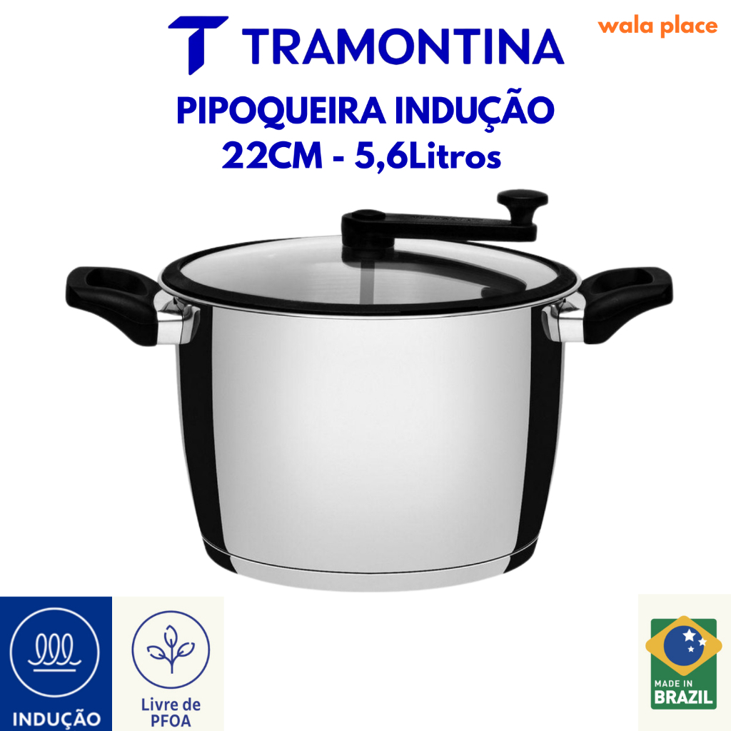 Pipoqueira Tramontina Indução Aço Inox Fundo Triplo Allegra 22 cm 5,6 L