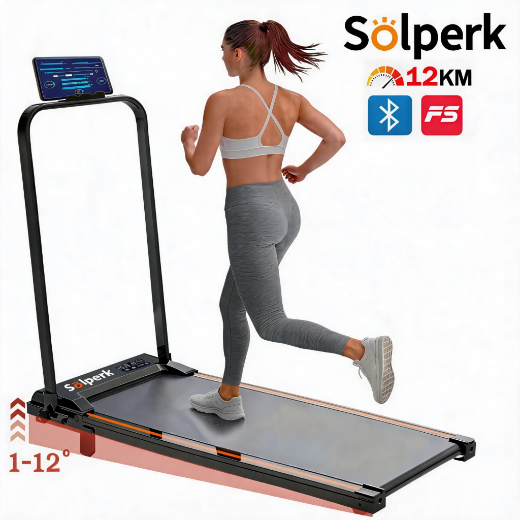 Solperk Esteira Ergométrica Elétrica 2.0HP Silenciosa Dobrável Bluetooth 12km/h 120kg Residencial