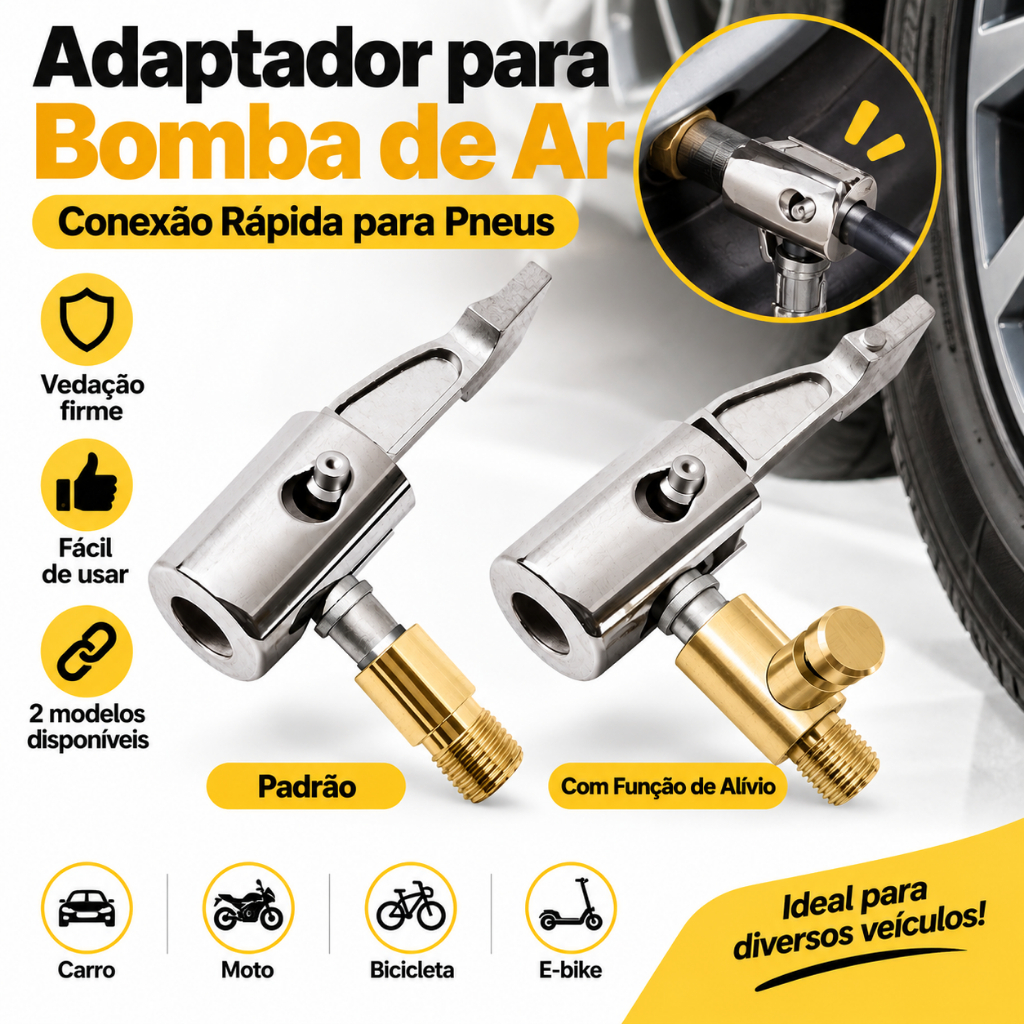 Adaptador de Bico para Encher Pneus DENDI Liga de Zinco+Cobre Prata/Dourado Com/Sem Liberação de Ar
