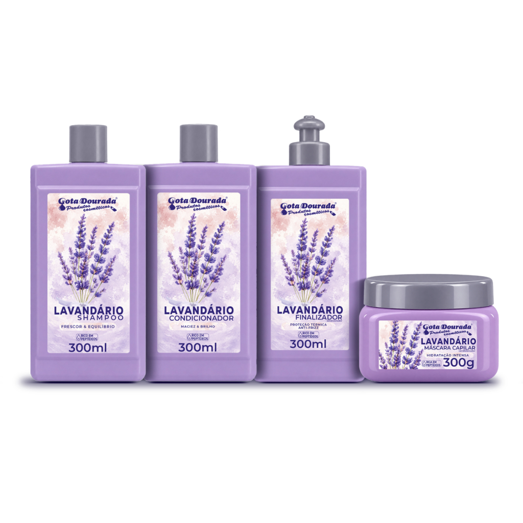 Kit 4 Itens Gota Dourada - Shampoo, Condicionador, Máscara e Finalizador - Lavanda