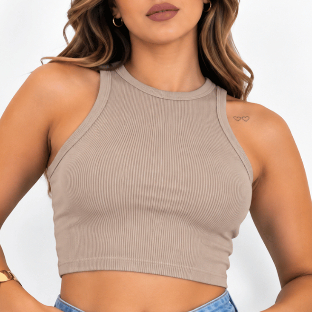 Cropped Feminino Canelado Regata Blusinha Básica Tamanho Único Justa Academia Fitness Moda Feminina