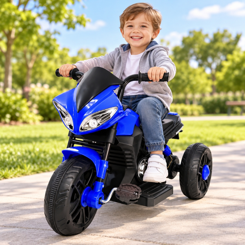 Moto Elétrica Infantil Unitoys 2 em 1 Azul 6V 380W Com Pedal e Farol LED