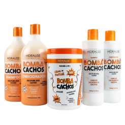 Kit Bomba Cachos: Máscara 1kg + Shampoo e Condicionador (500ml / 1L)