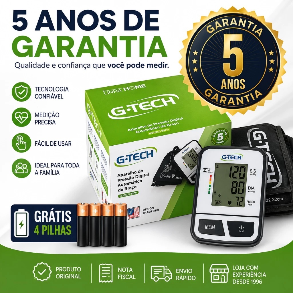 G-Tech Aparelho medidor de pressão arterial de braço BSP11
