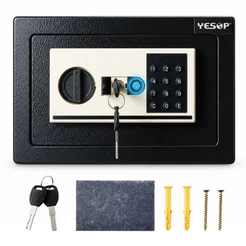 YESOP Cofre Eletronico 3 em 1 Biometrico Digital Senha Chave Seguranca Aco Parede Armario 31x21x21cm