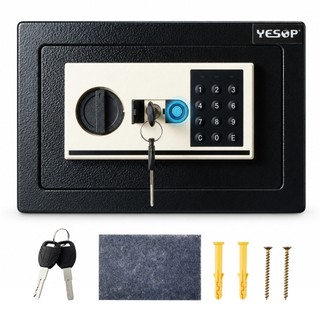 YESOP Cofre Eletronico 3 em 1 Biometrico Digital Senha Chave Seguranca Aco Parede Armario 31x21x21cm