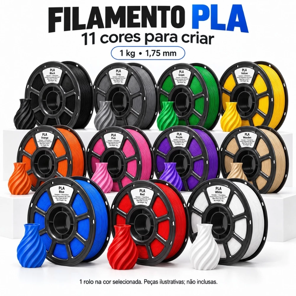 Filamento PLA 1.75mm ±0.02mm 1kg para impressora 3D, bobina de alta precisão, temperatura 200-230°C