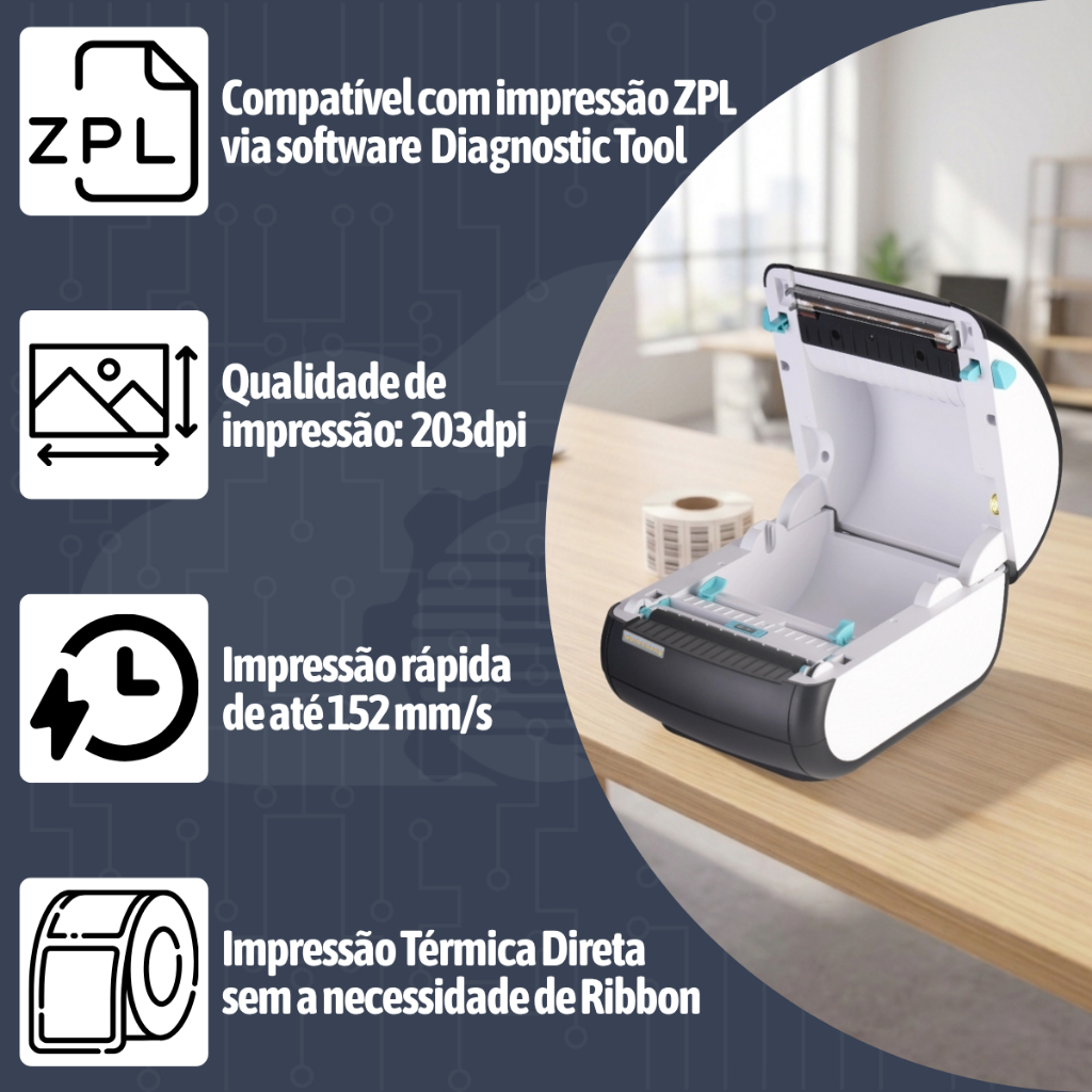 Impressora De Etiqueta Termica Goldensky Sem Ribbon 110mm Usb ecommerce envio · foto 2